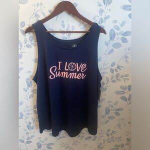St. John’s Bay Women’s Tank Top I Love Summer Navy 1X. New w tag